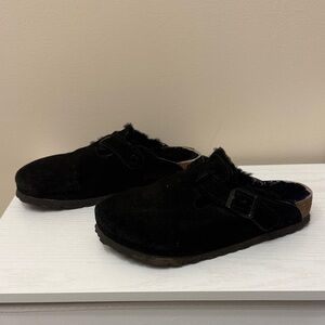 Birkenstock Boston Shearling Suede Leather size 37 black
